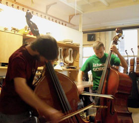 Musicians preparing for performance